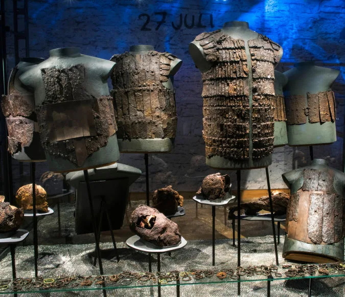 Displayed objects in the Medieval Massacre exhibition.