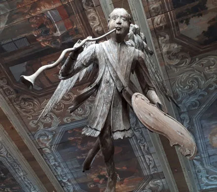 An angel hangs from the ceiling in the Baroque Hall.