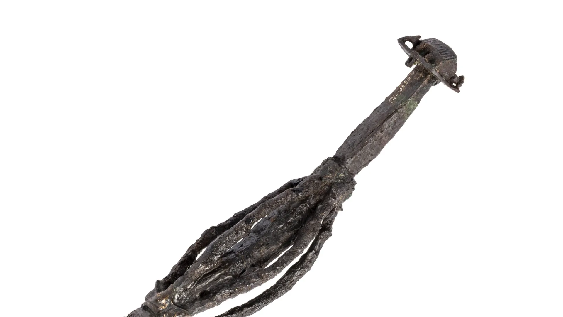 Iron staff with copper and bronze details