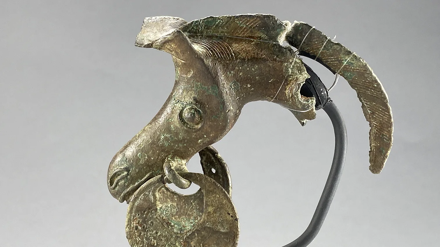Delar av ett hästhuvud i brons