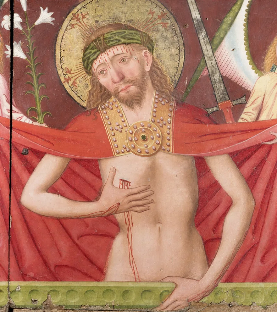 Jesus blöder från pannan och ett sår i bröstet