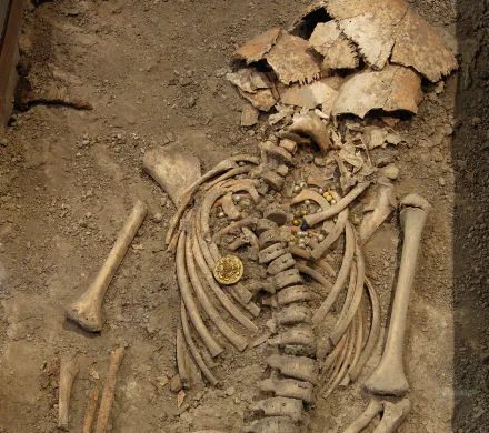 Skelett liggandes i en grav