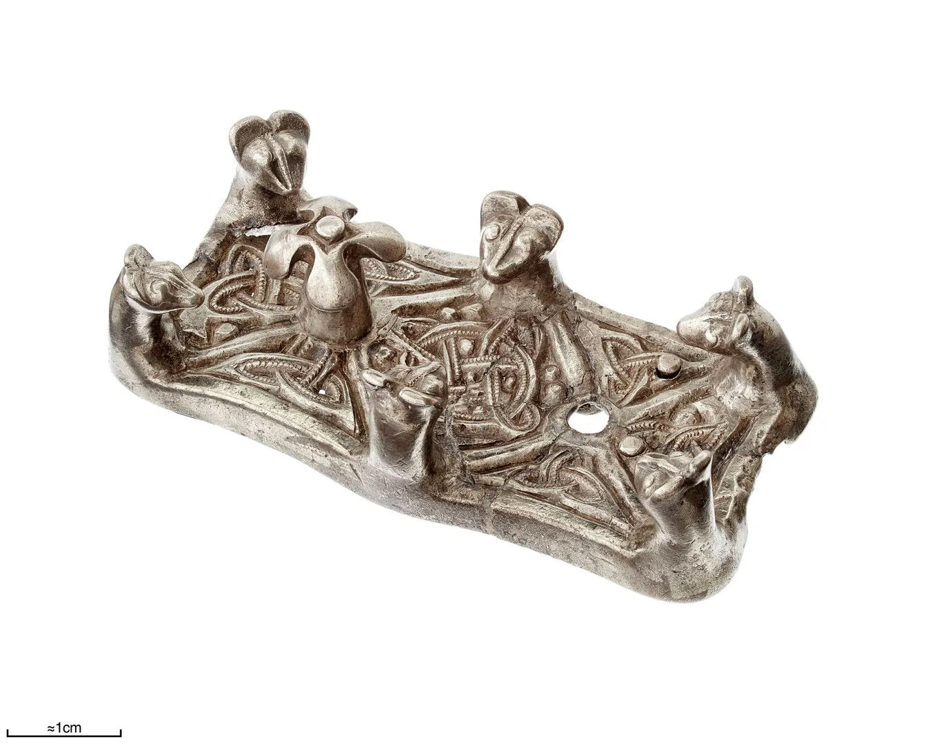 Rectangular silver clasp with six animals