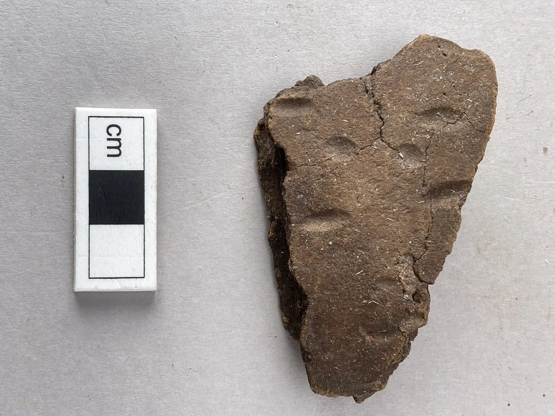 A small piece from a ceramic vessel, with small intentations