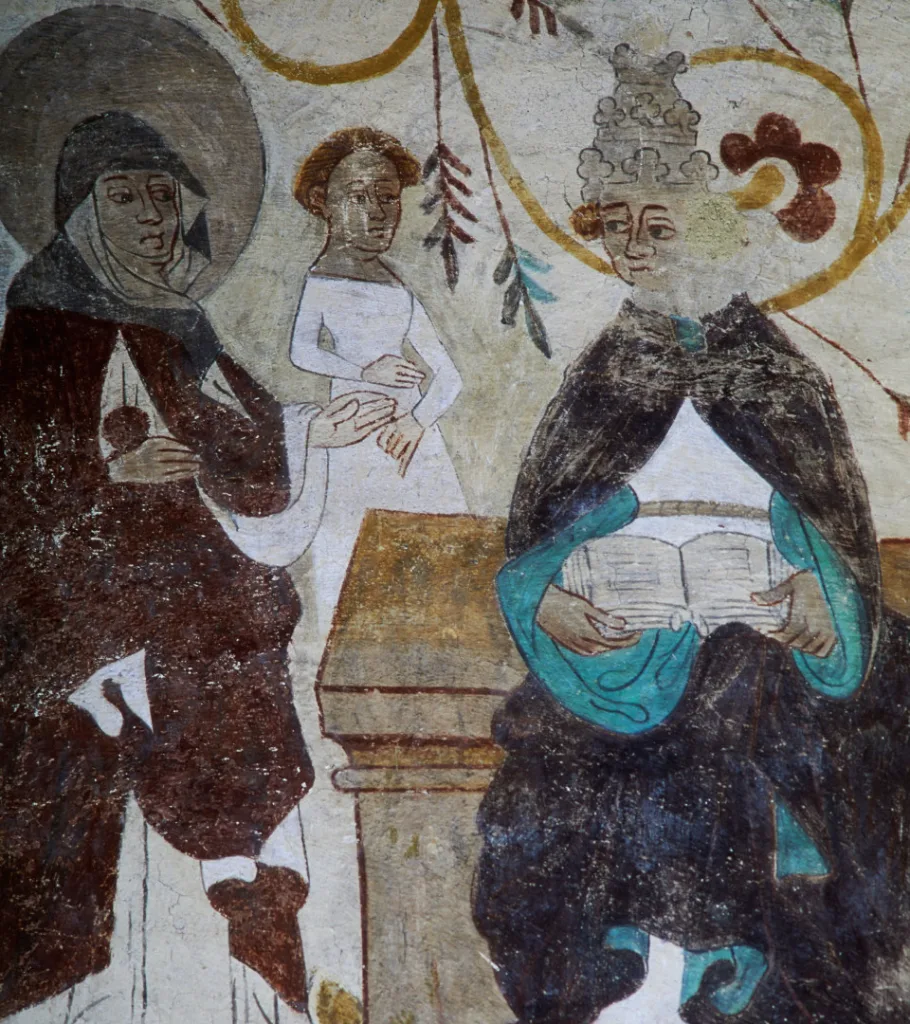 Fresco of Saint Bridget and her children in front of the Pope