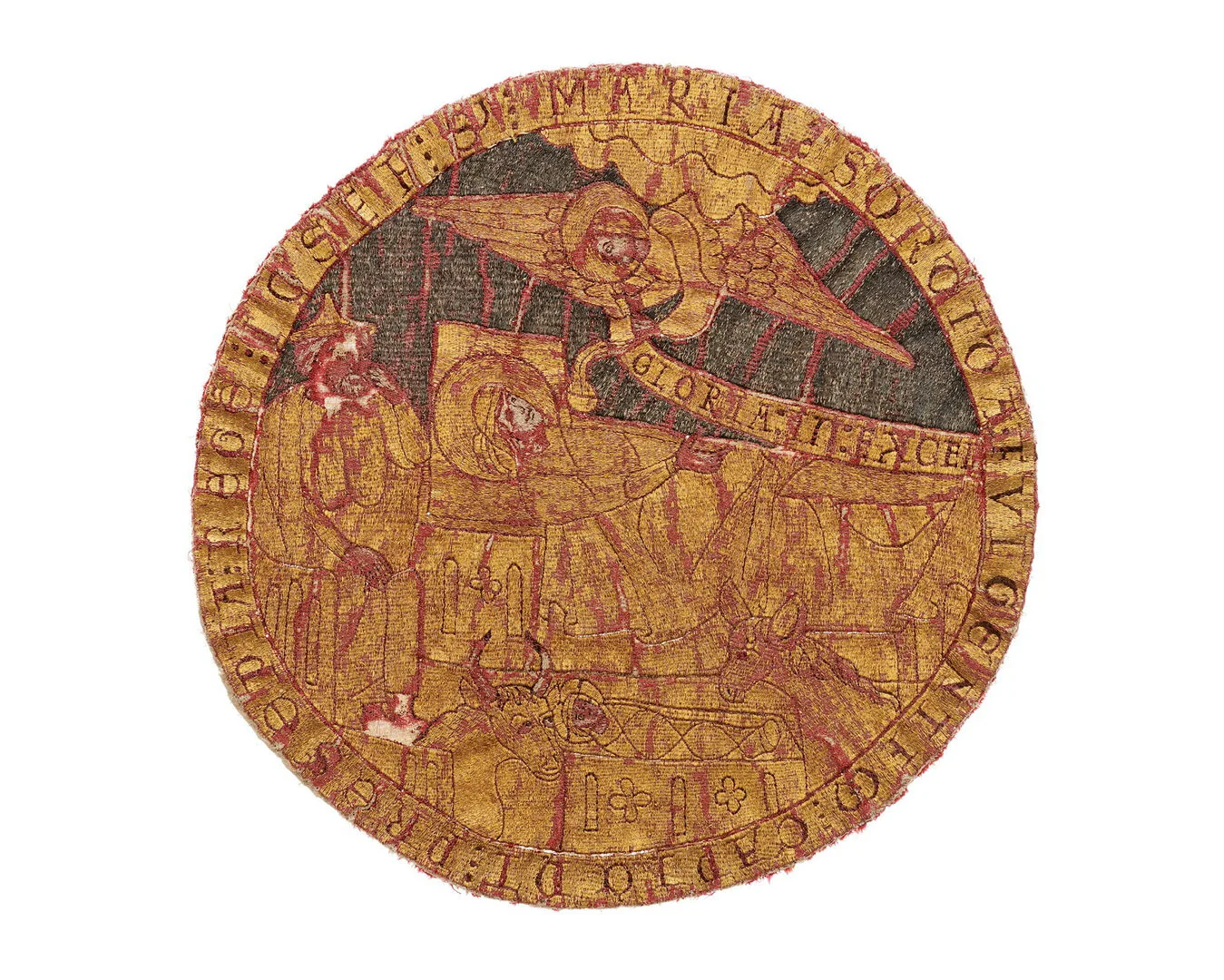 Broderad cirkel med en ängel som besöker en person i en säng