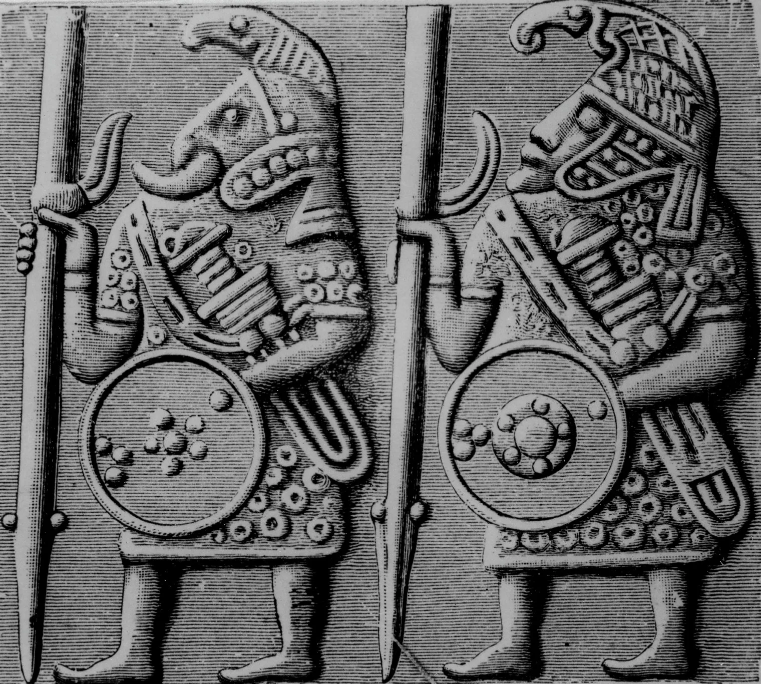 Två soldater avbildade på järnmaterial