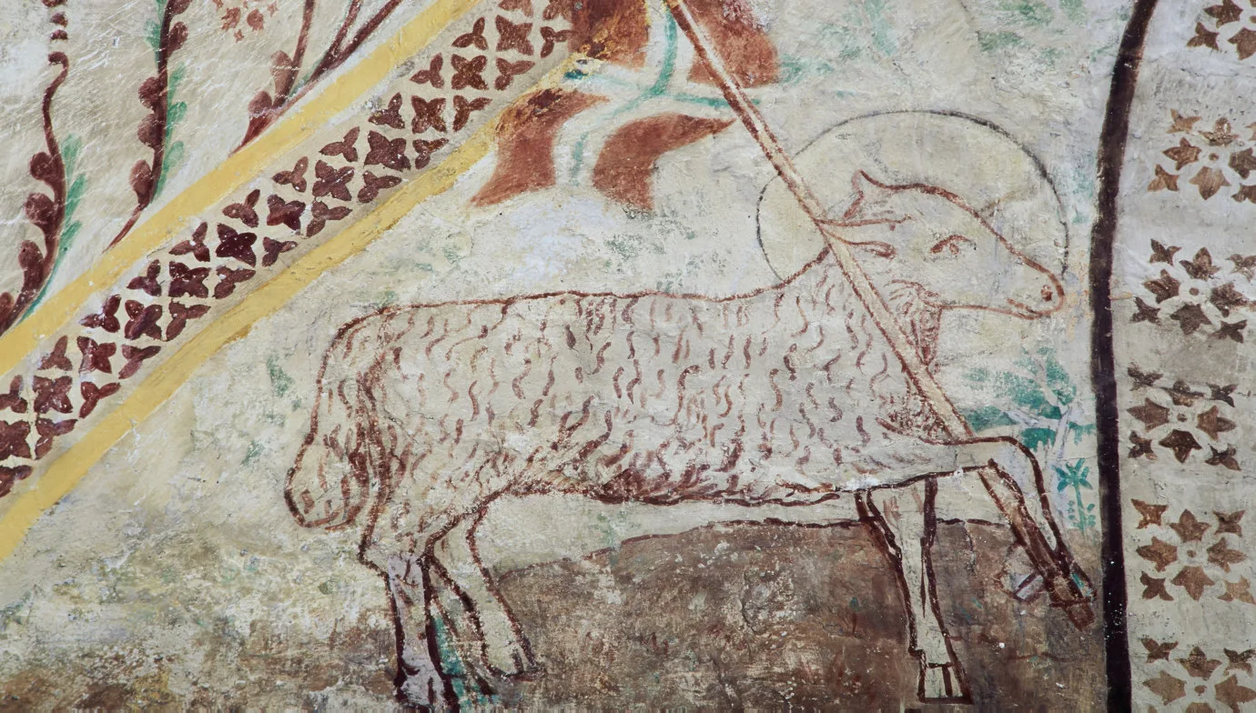 Painting depicting a sheep
