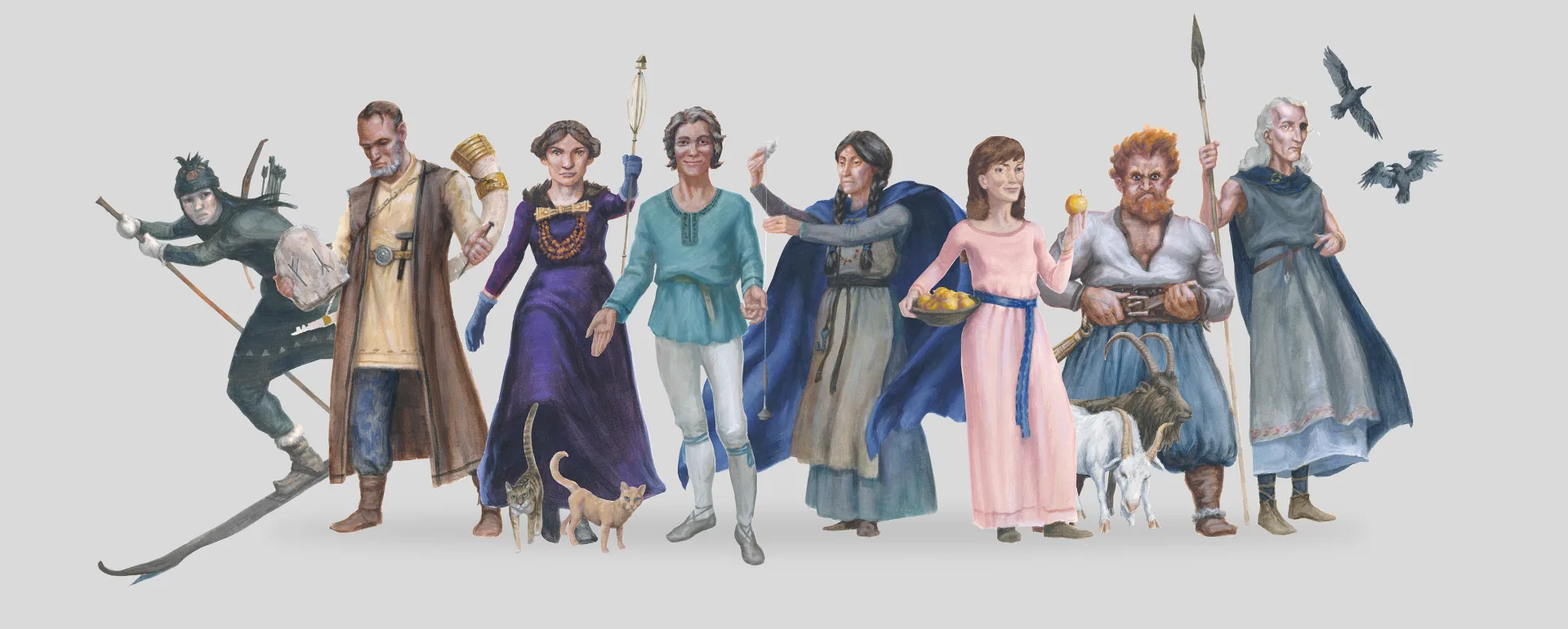 Illustration av gudar och gudinnor