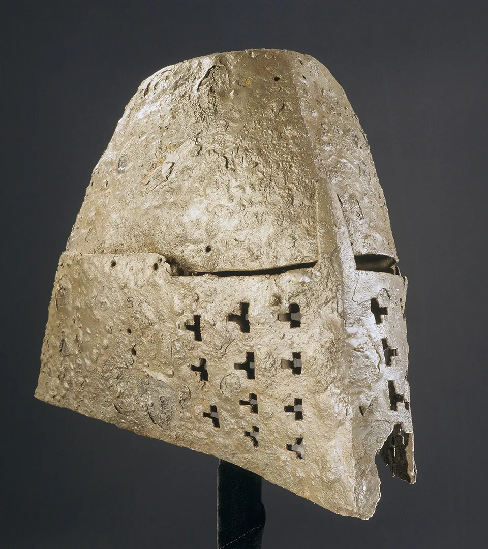 Iron helmet with slits for eyes