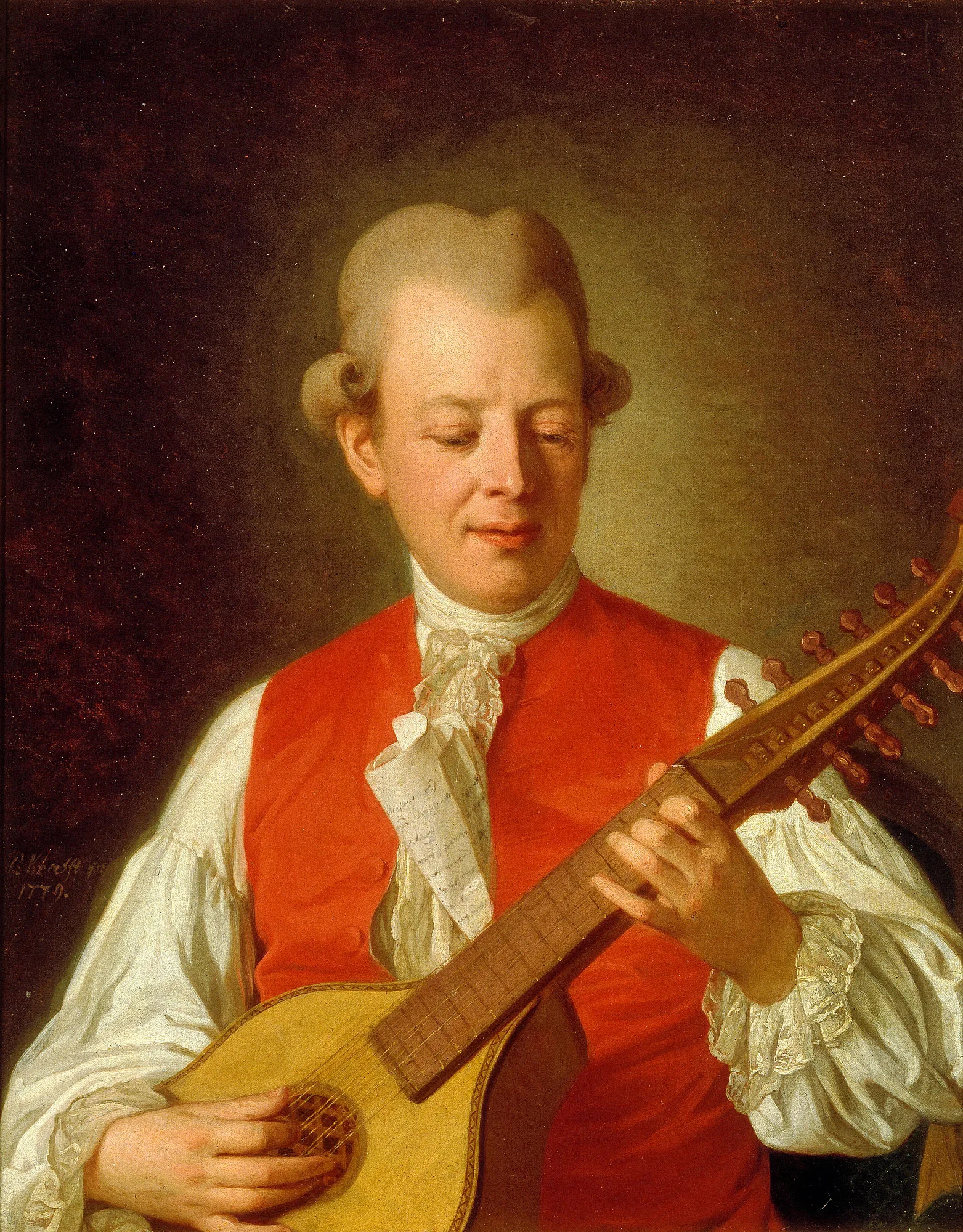 Painting of C.M. Bellman holding a string instrument