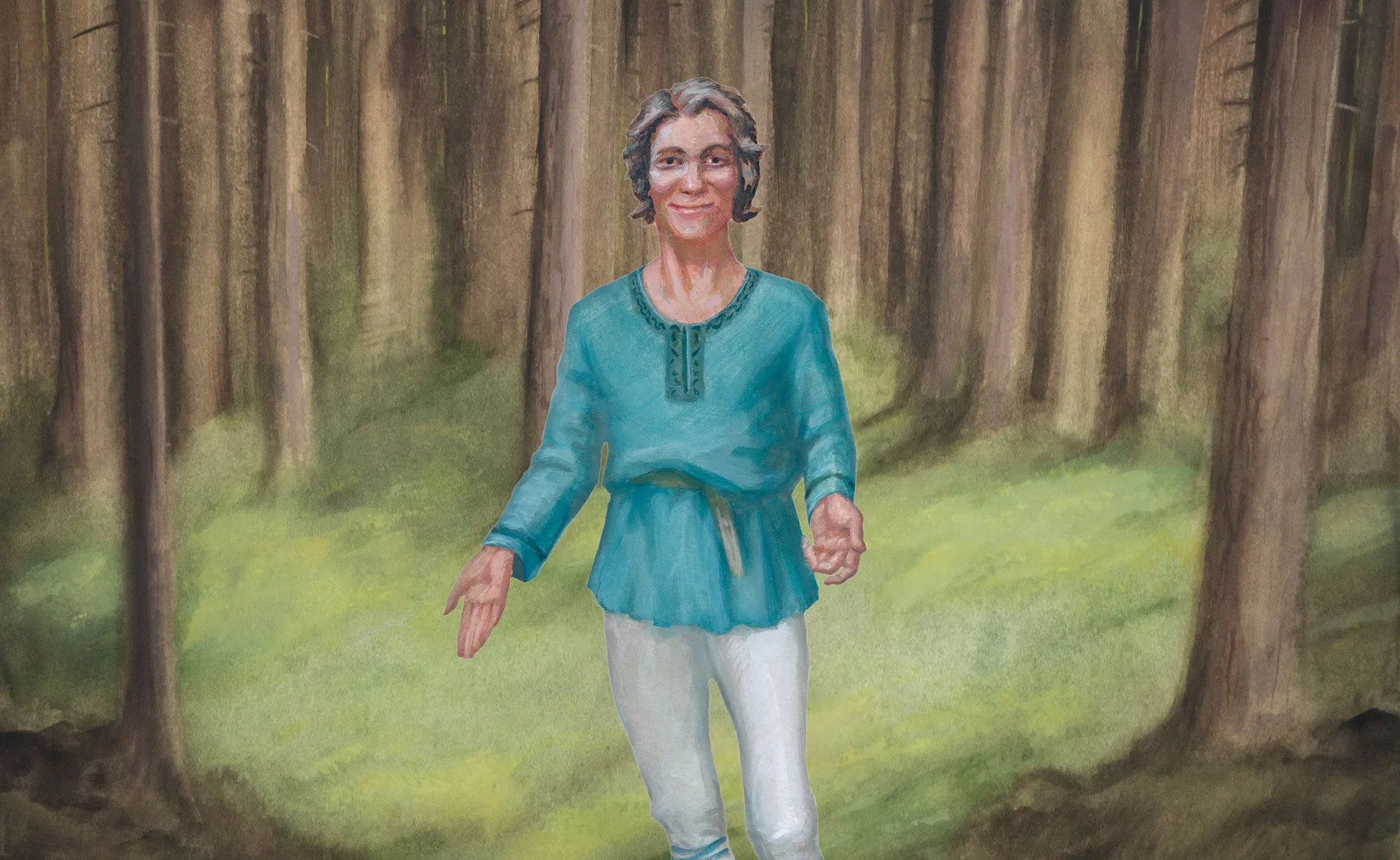 Illustration of Balder standing in the woods