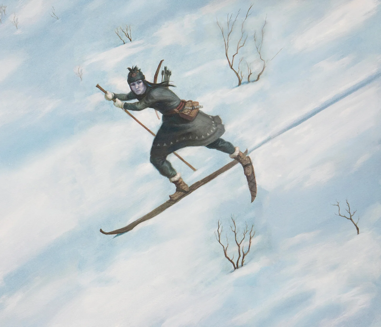 Illustration Skadi on a ski