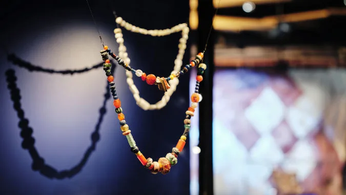Beaded necklace in the exhibition The Viking World.