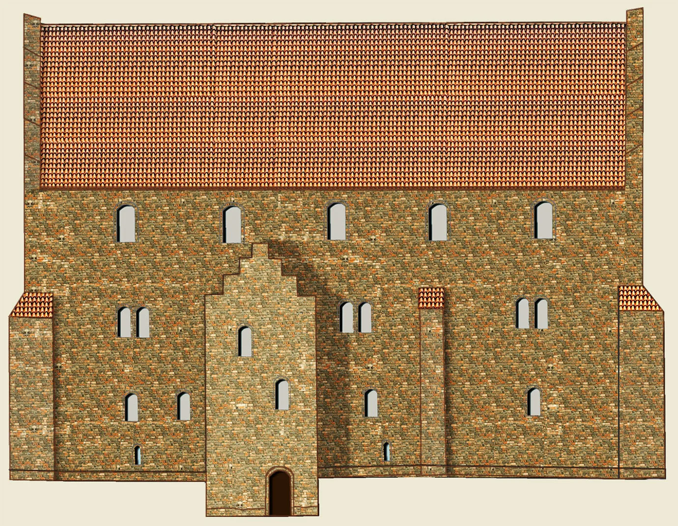 Architectural illustration of brick building