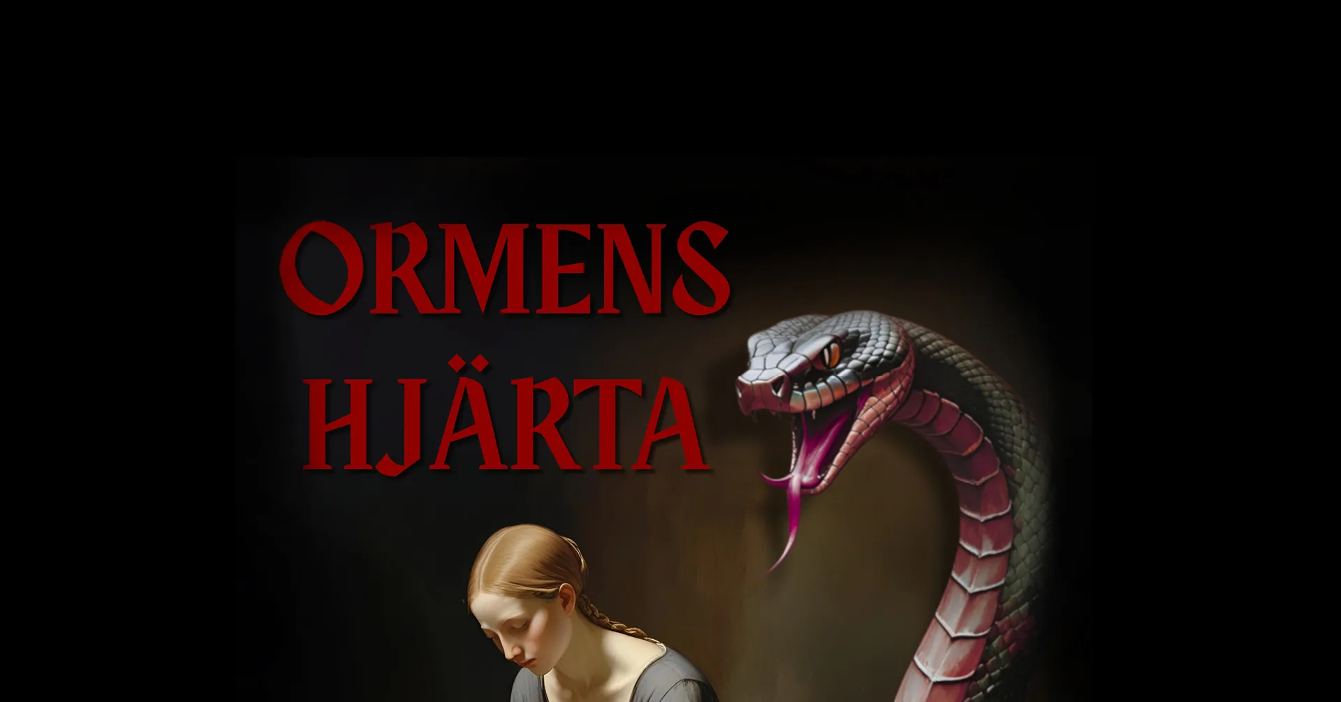 En AI-genererad bild på en person som sitter med händerna i knäet. Bakom syns en stor orm.