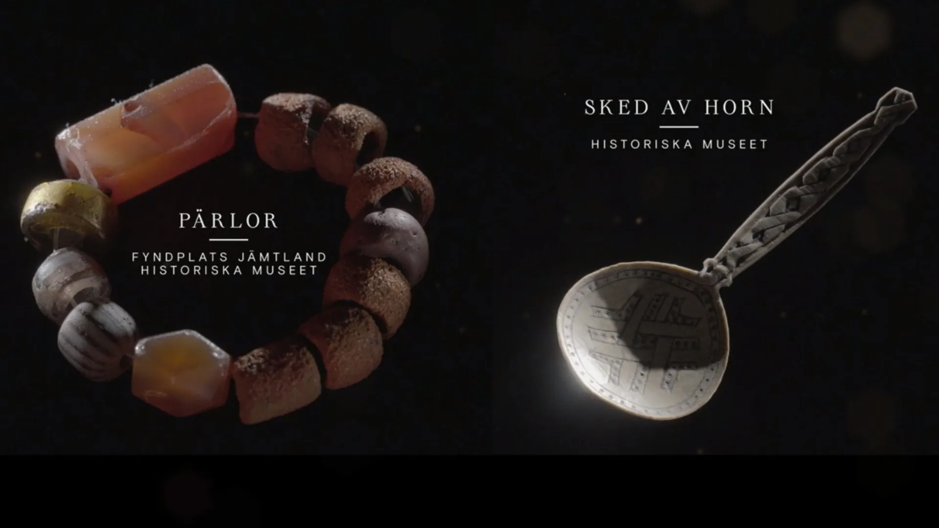 Ett armband i pärlor och en sked av horn.