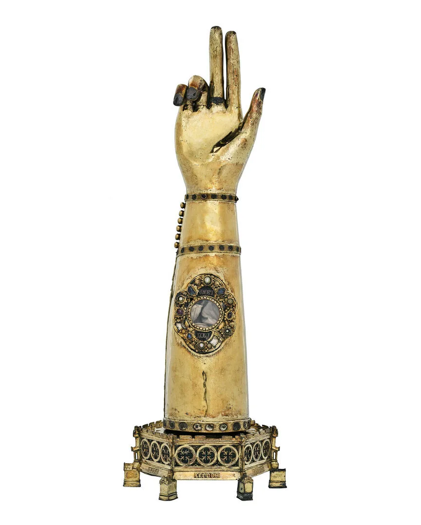 Silverbehållare formad som en uppsträckt hand