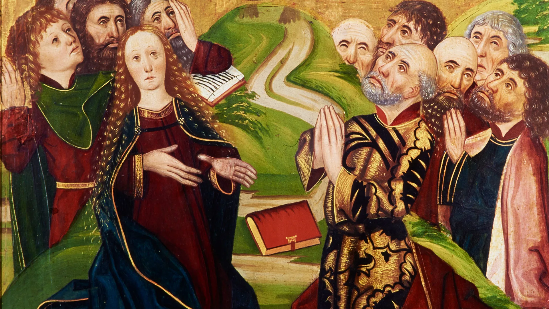 Målad bild av människor som ber.