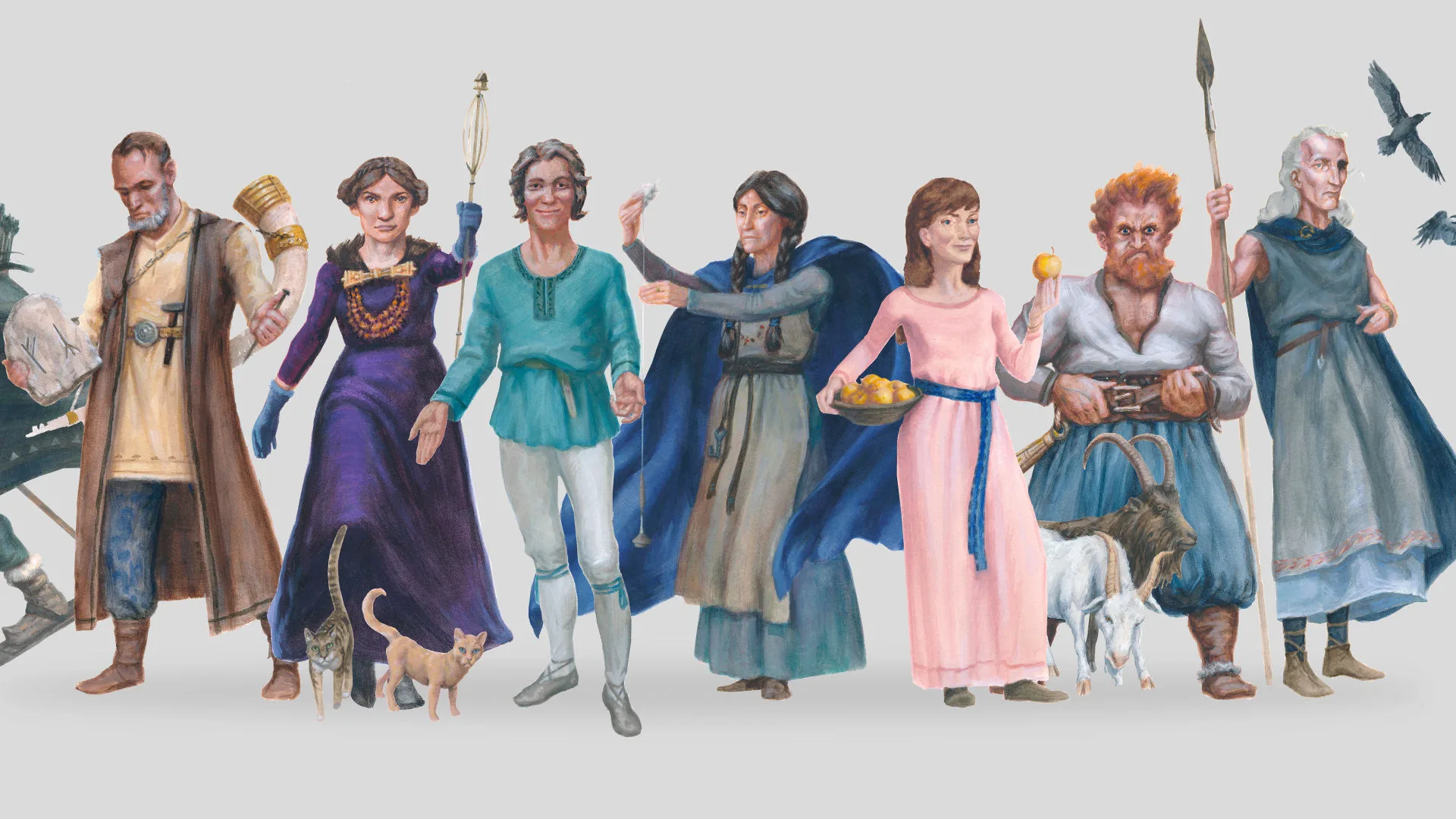 Illustration av nordiska gudar med attribut